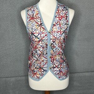 Vtg. Casey & Max Vest Womens M Denim Colorful Plaid Cowgirl Artsy Quirky